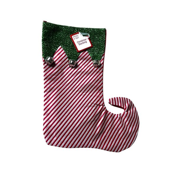 Holiday Helper Elf Style Jingle Bells 17.5" Christmas Stockings x 2 - Picture 2 of 12